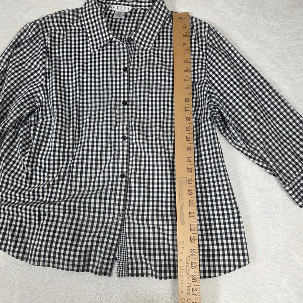 Erena Woman‎ Button Down Shirt Womens 2X Black Gingham Good Long Sleeve Stretch